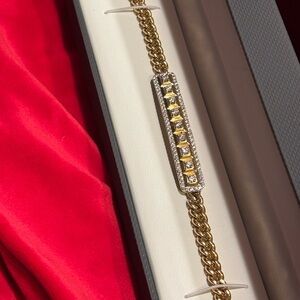 NEW Solid Gold Figaro Bracelet w/Diamond Accents. Turkey made fine jewelry. 14K